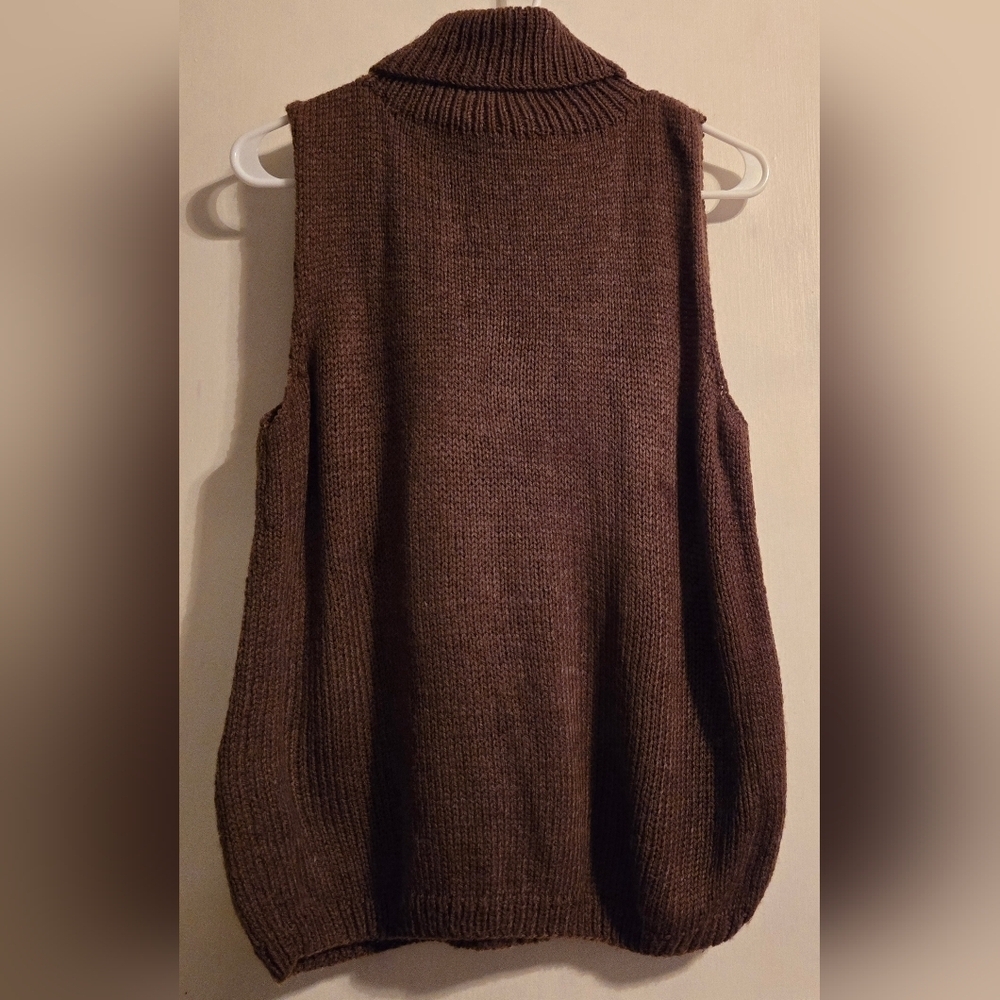 NWOT | Hand Knit Sleeveless Sweater Turtleneck Tank Top | Color: Chocolate Brown - Picture 7 of 12